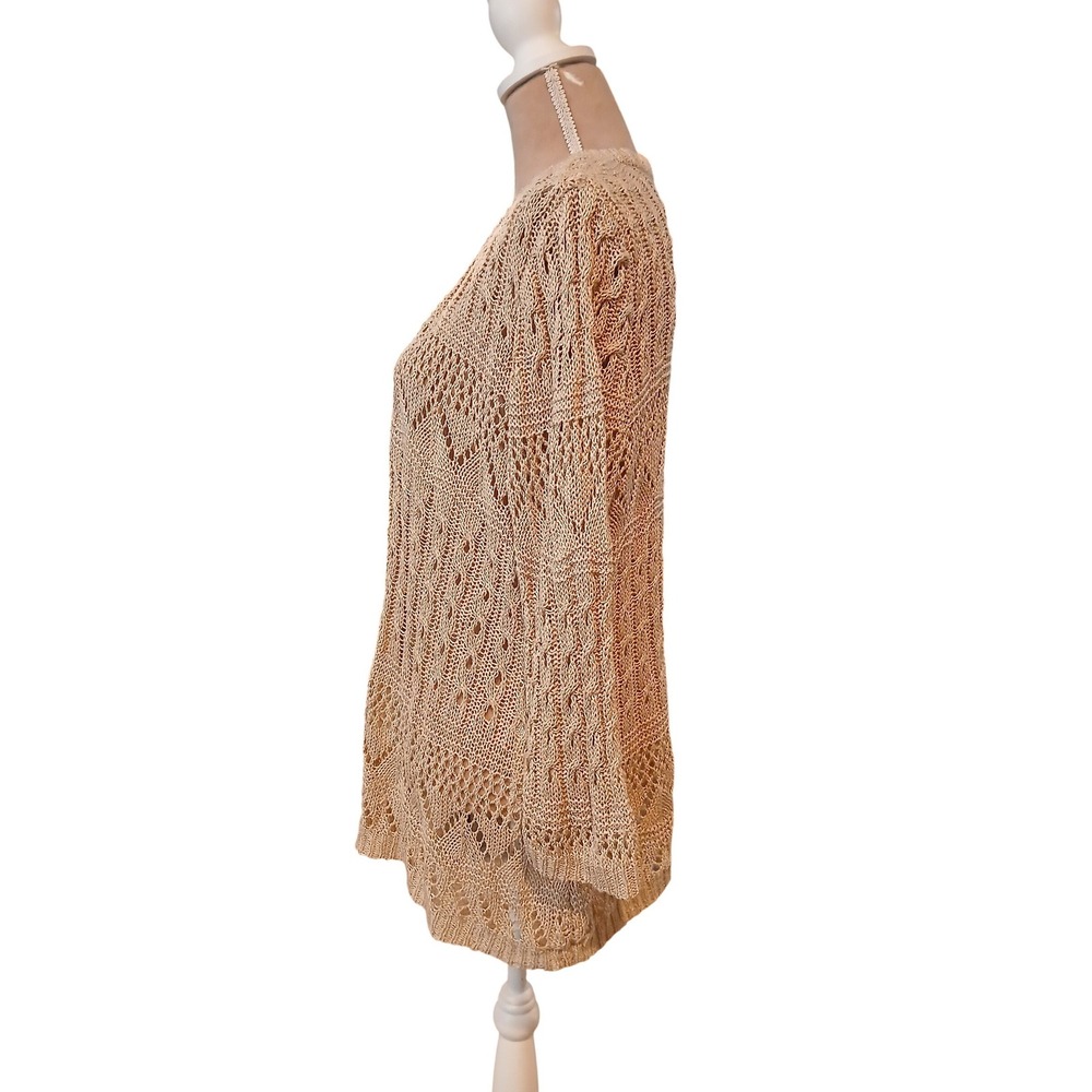 Westport 2x Tan Beige Pointelle Cable Knit Open Front Cardigan Layering - Picture 5 of 12